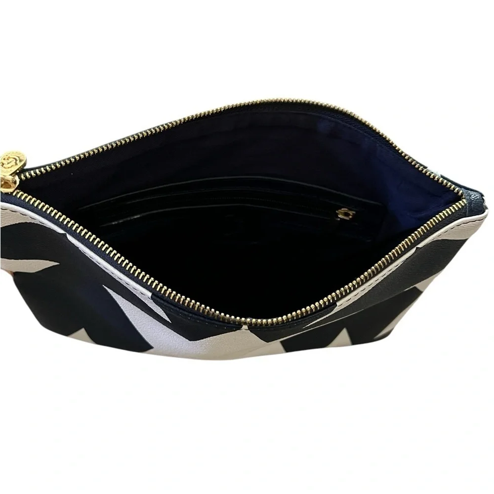 C WONDER Constellations Stars Faux Leather Clutch / Zipper Pouch Blue / White